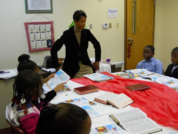 Primary 2 (seven-year-old's) Higher Ground class is studying the Bible lesson of the day